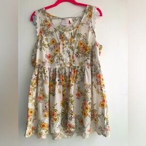 LC Lauren Conrad Floral Lace Tank Top - Cream and Yellow